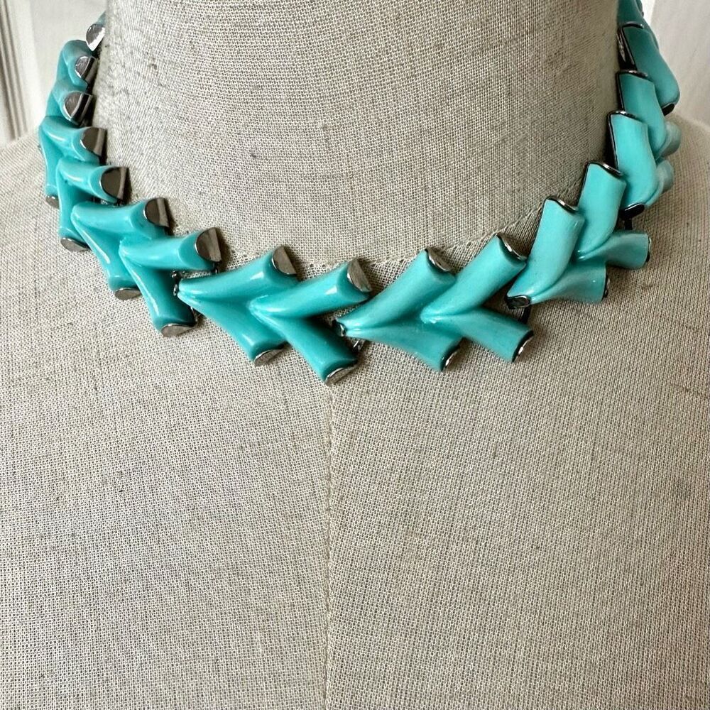 blue chevron vintage  choker necklace